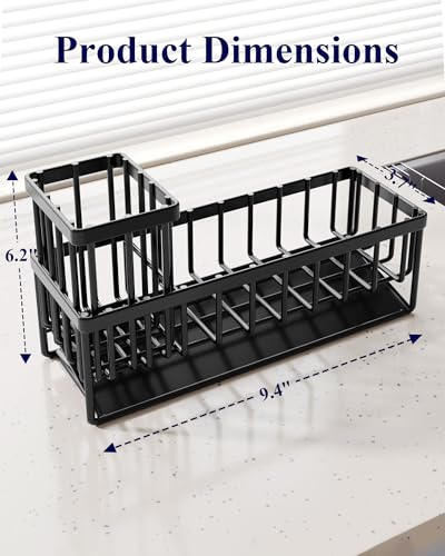 Image of Kitsure Sponge Holder for Kitchen Sink, 9.4 inch x 3.7 inch x 6.2 inch, Black