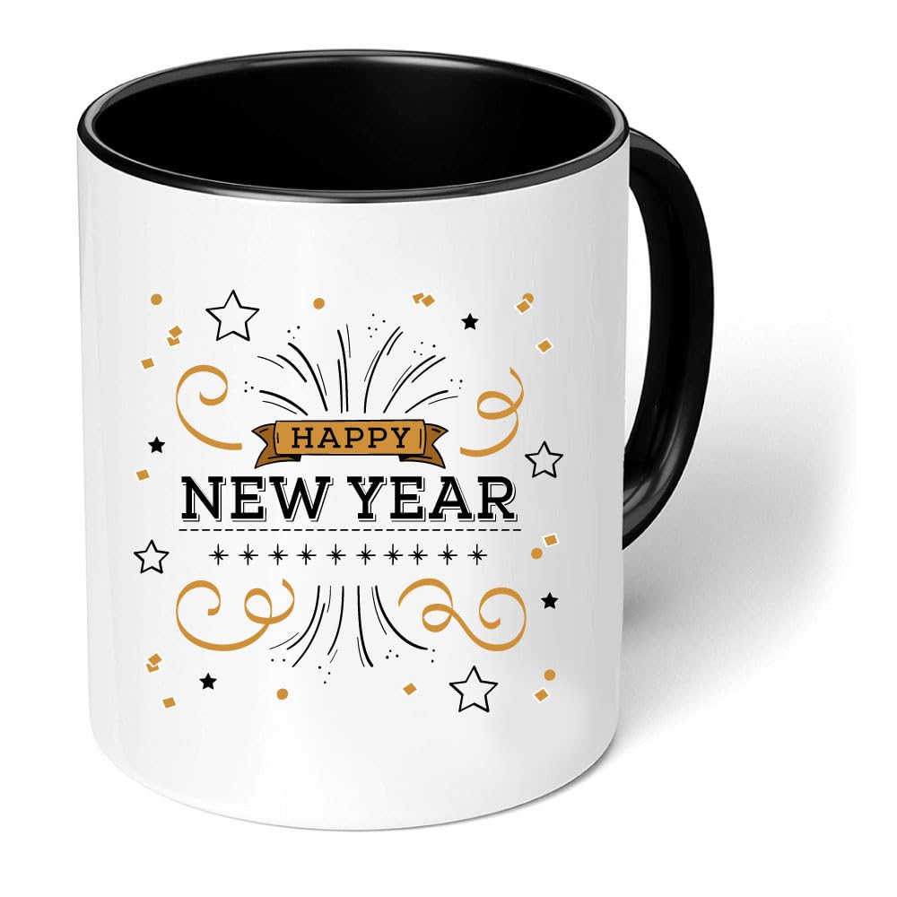 Happy New Year Black Two Tone Ceramic Mug - Celebrate the New Year with This Stylish Ceramic Mug - New Year's Gift Mug (Design 2)