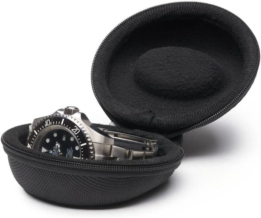 BARRINGTON Adventurer Single Watch Travel Case with Zipper in Black Stylish Waterproof Protective Portable Storage Organizer for Wrist & Smart Watches