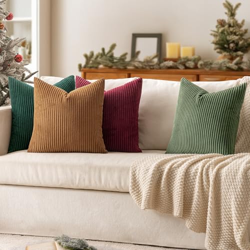 Image of MIULEE Soft Corduroy Decorative Throw Pillow Covers Christmas Green 18x18