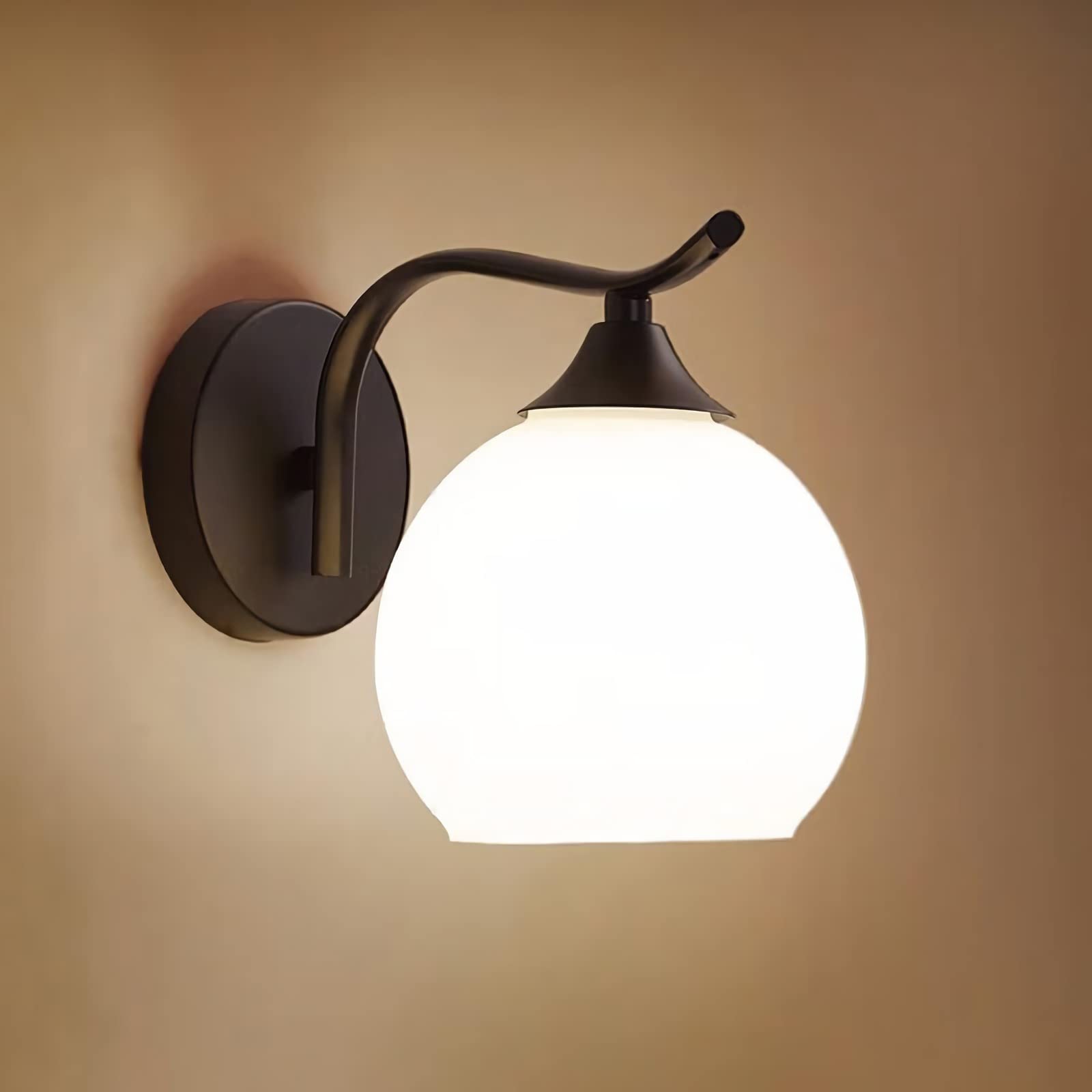 SXWNBIFH wall lamp Wall Light Indoor, Modern E27 Wall Sconce with Globe Glass Ball,1 Light, Vintage Metal Bedside Wall Lamp Fixtures for Living Room Bedroom Bathroom Hallway,Black