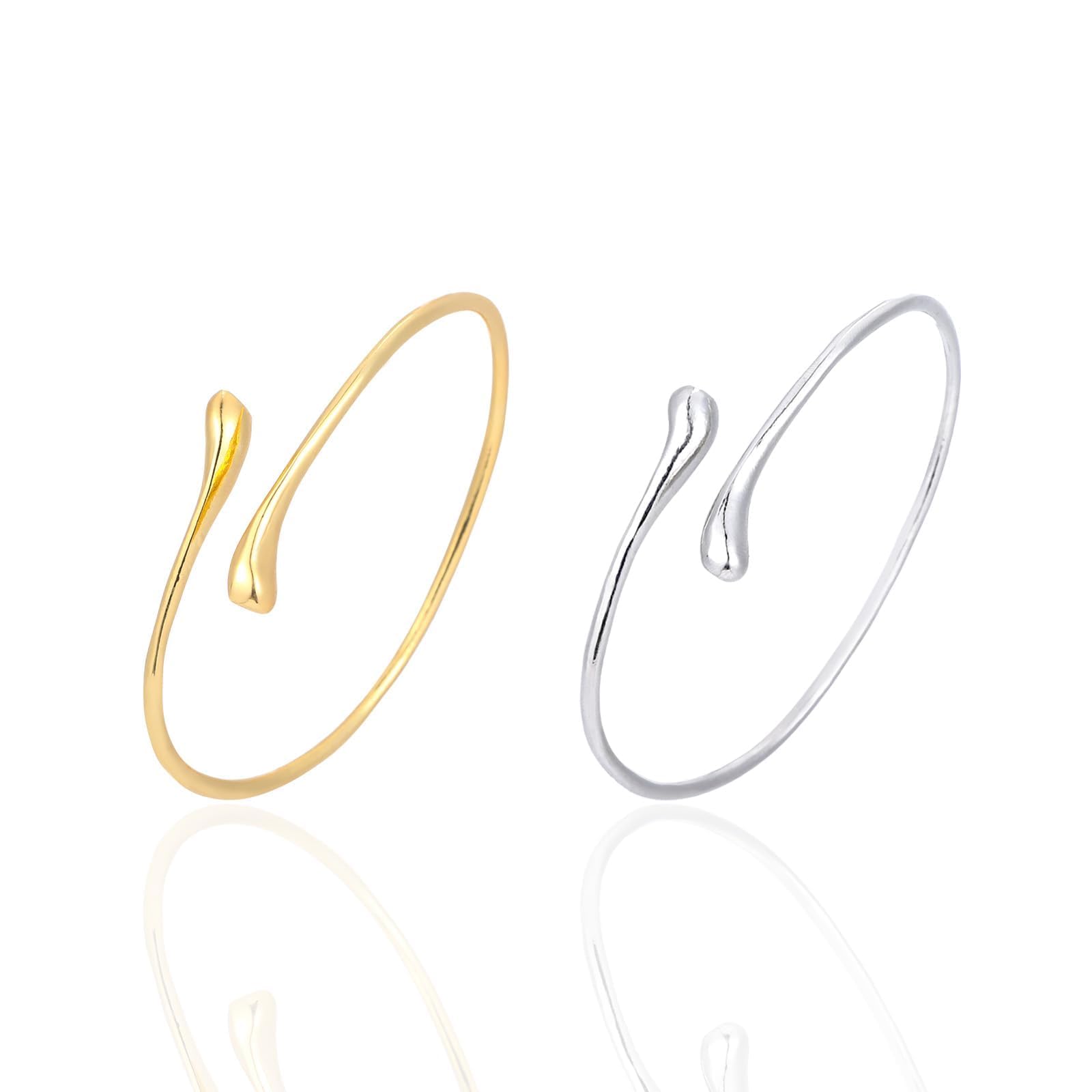 bharatbazaar 2PCS Golden Bracelet for Women, Arm Cuff Jewellery For Women, Beach Jewellery Stylish Cuff Bracelet for Party, Minimalist Beach Accessories-picture-37