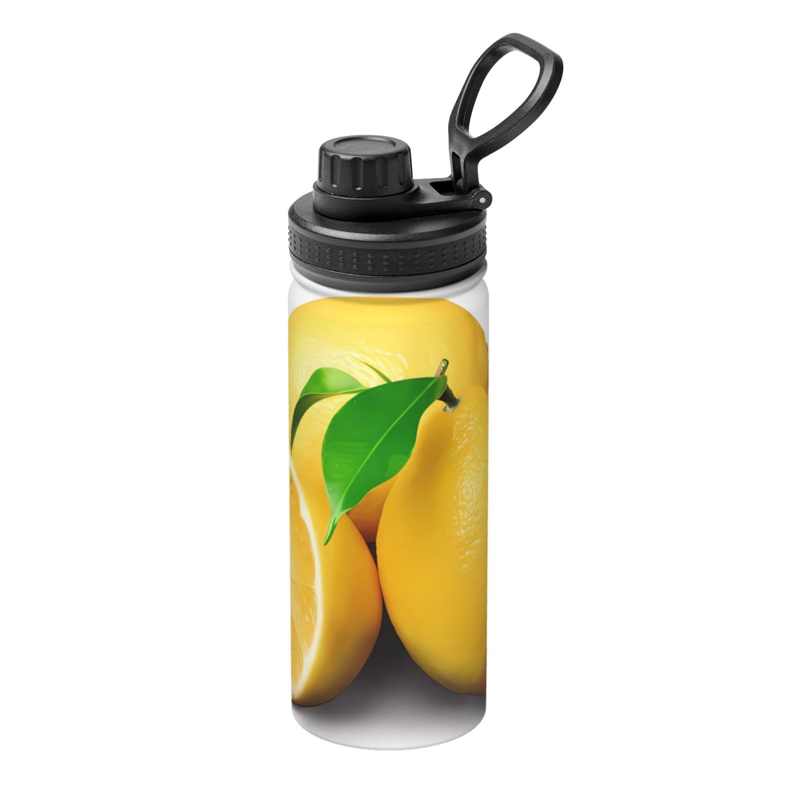 Lemon Patterned Sports Water Bottle with Handle, Suitable for Outdoor Hiking, Fitness Training, and Daily Commuting.