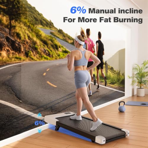Image of 6% Incline 300 lbs Walking Pad Under Desk Treadmill | Quiet portable mini treadmill for home office with app & remote control. 100% pre-assembled and slim space-saving design.