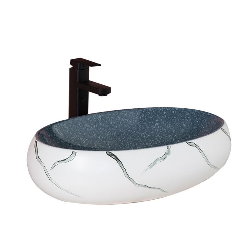 Runze765z One Color Sink Bowl Nordic Art Oval Above Counter Basin Bathroom Thickened High Temperature Ceramic Sink Art Basin