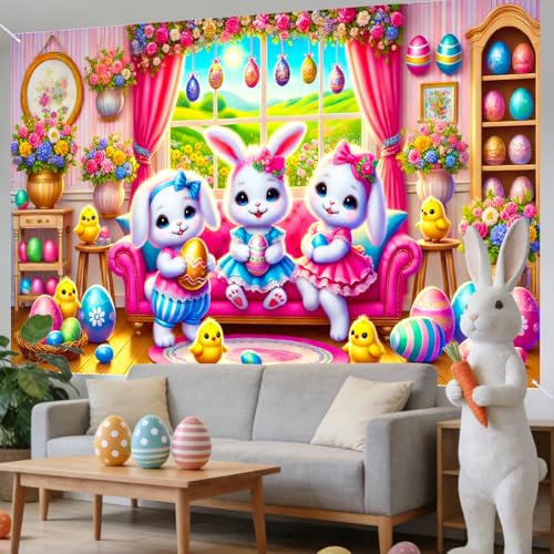Image of Nuxovilar 43x70 inch Cartoon Bunny Trio Easter Banner