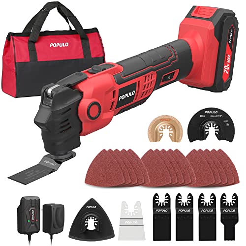 POPULO 20V Cordless Oscillating Tool Kits, 22000 OPM Variable Speed, 4.5°...