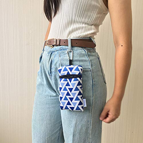 Image of Neoprene Neck Cell Phone Sleeve Bag Pouch w / Clip (Blue White Triangles)