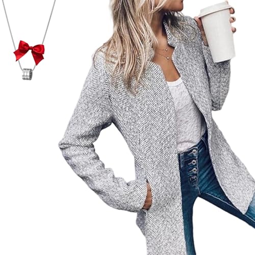 Datebacko Women's Solid Color Pocket Long Sleeve Open Front Coat, Casual Work Twill Blazer,Anti-Static Lining, Slim Fit