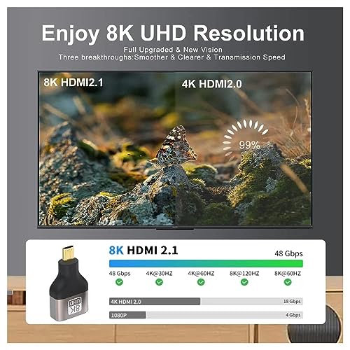 Image of 8K Micro HDMI Male to HDMI Female Adapter Converter Connector for Sony A6000, Raspberry Pi 4, GoPro Hero 7 and Other Sport Camera (Adapter)