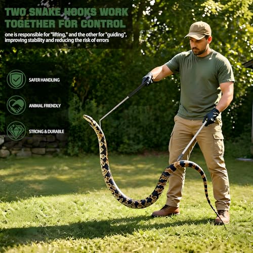 Image of 2pcs Snake Hook Set, Telescopic Snake Catcher Stainless Steel Snake Handling Tool for Moving Ball Rattlesnakes Python Copperhead with Long Handle (35-64inch&26inch)