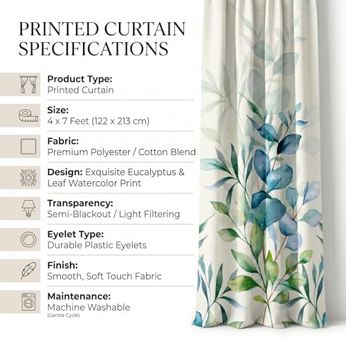 Image of VAS COLLECTIONS 100% Room Darkening Blackout Door Curtains Set of 2, 7 Feet (121 x 213 cm), Floral Design Long Curtains for Living Room & Bedroom, Thermal Insulated, Privacy Curtains (Aquatic Fern)