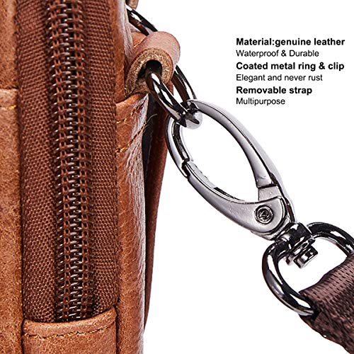 VIIGER Genuine Leather Cell Phone Holster Magnetic Cover Belt Clip Pouch Compatible for iPhone 17 Pro Max Case 16 Pro Max S25 Ultra with Belt Loop Crossbody Phone Purse Shoulder Bag for Women, Brown