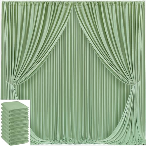 Image of 50x10ft Sage Green Backdrop Curtain for Wedding Parties Wrinkle Free Fabric Sage Green Drapes Backdrop Decoration for Baby Shower Birthday Photography Decoration 10 Panels, 5ft x 10ft