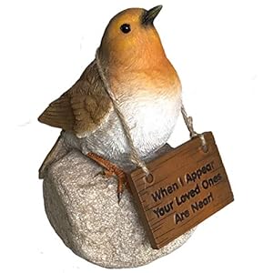 Animal Crackers Remembrance Robin with ‘Loved ones are near’ sign memorial grave ornament or bird lover gift