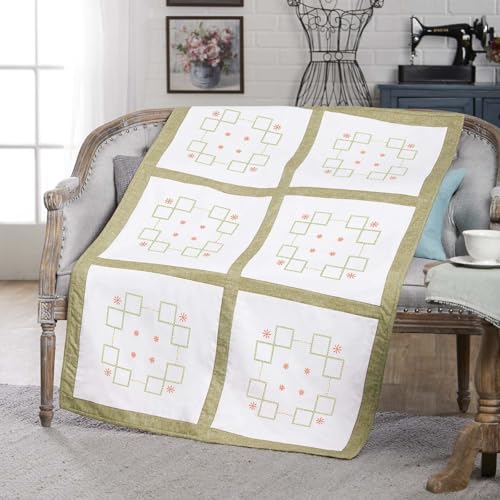 Herrschners Delilah Quilt Block Stamped Cross-Stitch & Stamped Embroidery