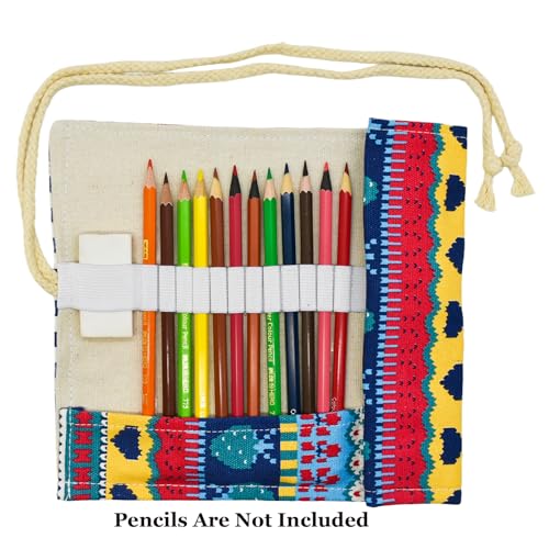 Image of Line Colored Canvas Pencil Wrap Colored Pencil Roll Up Case Coloring Pencil Holder Organizers Sketch Travel Storage for Artist Adult With 24 Slots(National Feature)