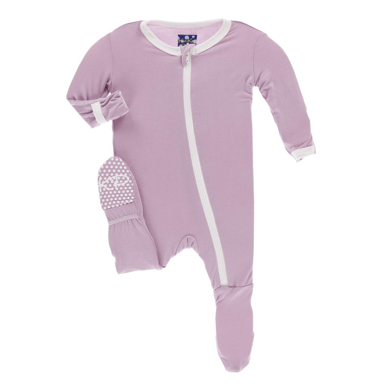 KicKee Pants Solid Footie with Zipper (Newborn, Sweet Pea with Natural)