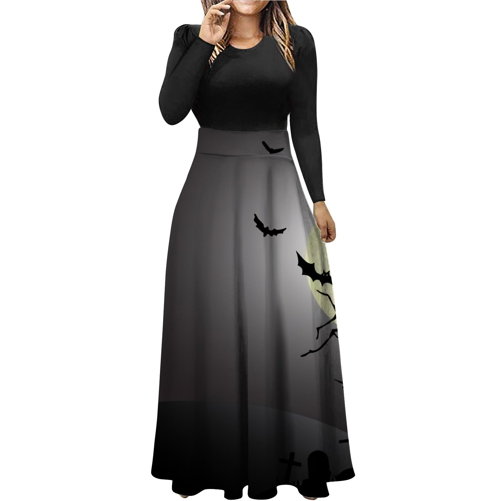 2026 Casual Femme Halloween Impression Col Rond Manches Longues Panneau Longue