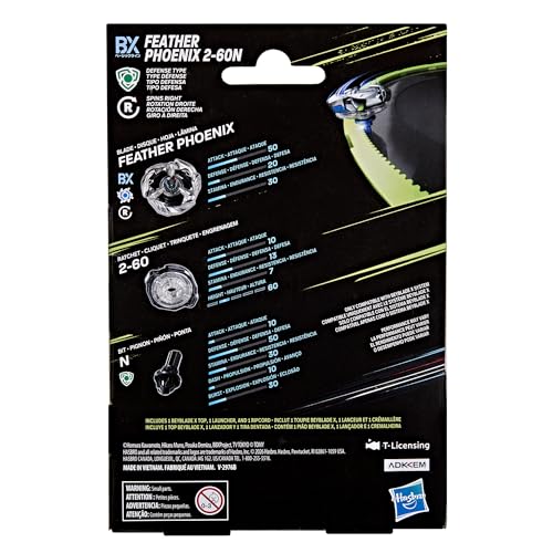 Image of Beyblade X Feather Phoenix 2-60N BX Starter Pack Set with Takara Tomy Defense Type Top and Launcher, Battling Tops Game Toys, Ages 8+