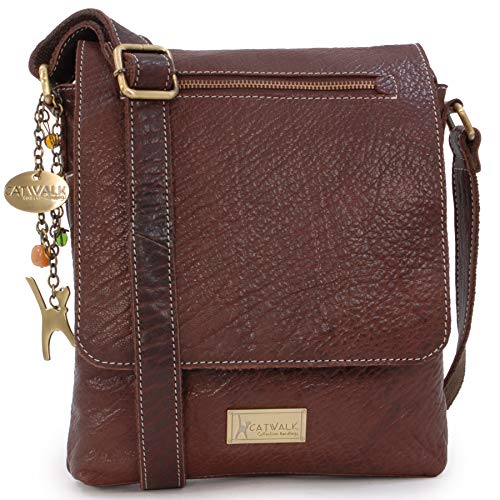 Catwalk Collection Handbags - Bandolera Mediano de Piel - Bolso Cruzado de Mujer - Bolso de Diario para Cuadernos A5 y Tablet - Anja - Marrón Catwalk Collection Handbags - Bandolera Mediano de Piel - Bolso Cruzado de Mujer - Bolso de Diario para Cuadernos A5 y Tablet - Anja - Marrón