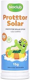 Protetor Solar Infantil e Bebê - FPS 80 - Fácil de Aplicar, Em Bastão, Resistente à Água e Suor, Toque Seco Não Meleca, Proteção UVA UVB 15g |Protetor Solar Stick - Bioclub