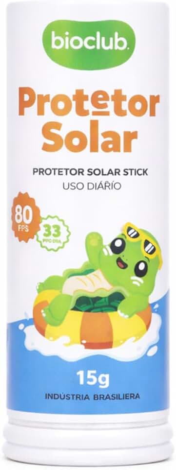 Protetor Solar Infantil e Bebê - FPS 80 - Fácil de Aplicar, Em Bastão, Resistente à Água e Suor, Toque Seco Não Meleca, Proteção UVA UVB 15g |Protetor Solar Stick - Bioclub