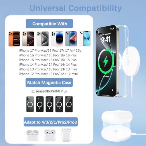 Image of 【Apple MFi Certified】Magnetic Wireless Charger,2Pack 10FT Apple Mag-safe Charger,Fast MagSafe Charging Wireless iPhone Charge Pad USB C Block Adapter for iPhone 17 Pro Max /17e /Air /16 /15 /14 /13,Air-Pods