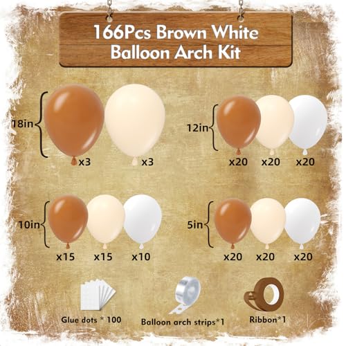Image of Neutral Balloon Garland Arch Kit 166Pcs, Boho Brown White Nude Balloon Arch, Different Sizes Brown Balloon for Woodland Birthday Teddy Bear Baby Shower Wedding Neutral Party Decoration