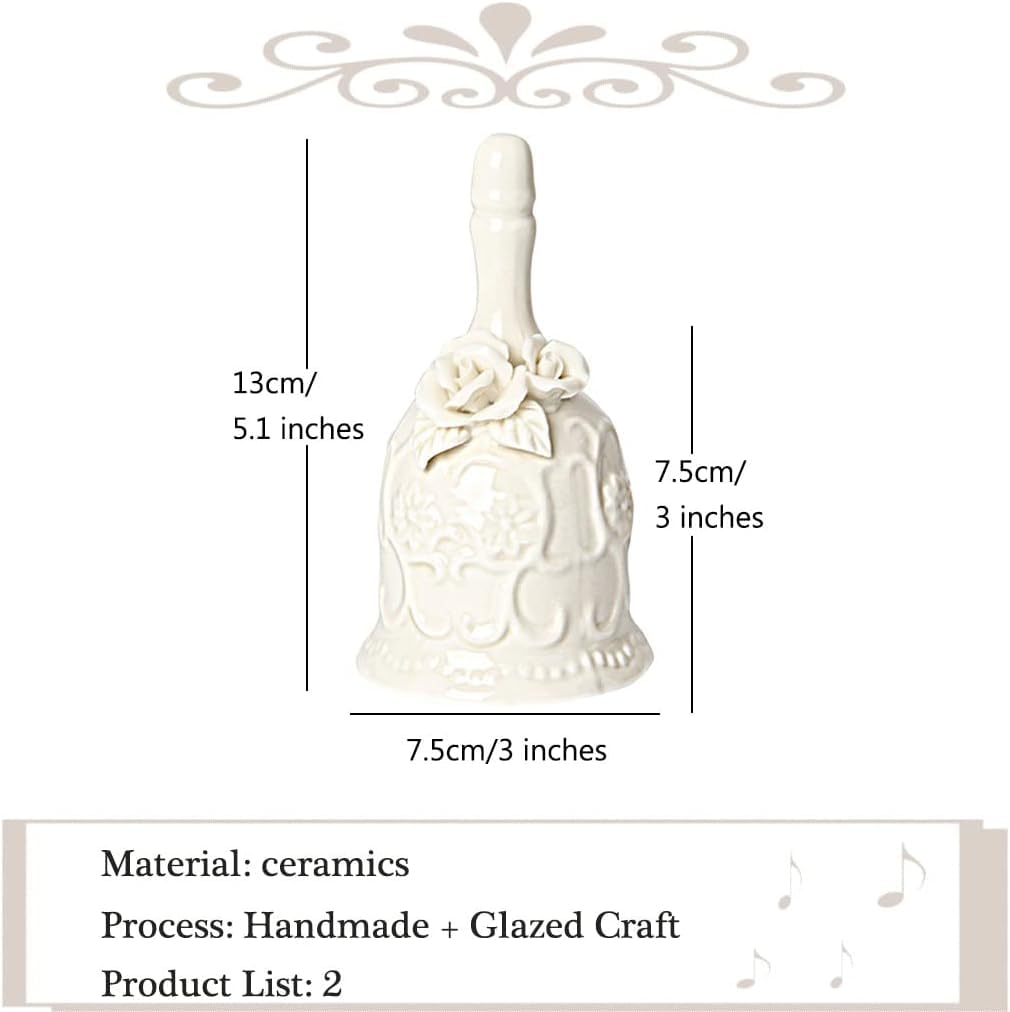 MbeLLO Handglocke, Handglocke, Hochzeitsglocken, Serviceglocke im europäischen Stil, kreative handgefertigte Keramik-Handglocke, (Farbe: Weiß A, Größe: 5,1 * 3 Zoll * 2) (Farbe: Weiß A, Größe: