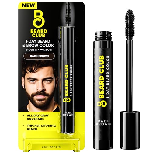 The Beard Club 1 Day Temporary Beard Dye for Men - Dark Brown Beard, Mustache & Eyebrow Color for a Fuller, Well-Defined Look, Water & Sweat Resistant, Up to 30 Applications, 0.3 fl oz