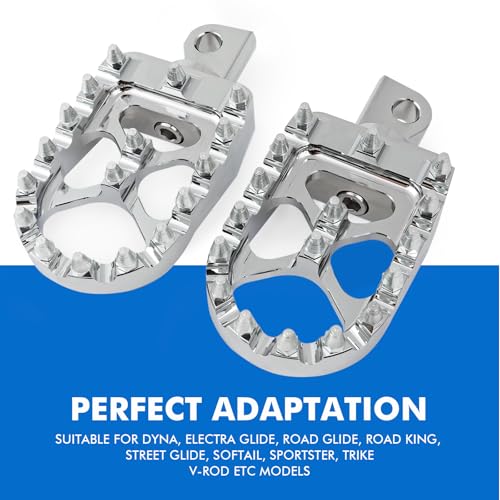 Image of DREAMIZER Wide Foot Pegs for Motorcycle,Sliver CNC MX Chopper Bobber Style Motorcycle Footpegs 360 Roating Front Rear Footrest Compatible with Harley Dyna Sportster Iron 883 and More