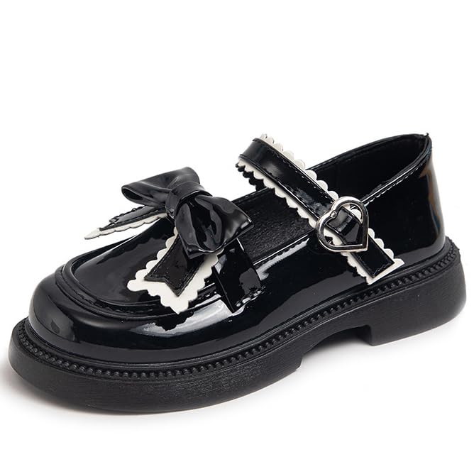 LUXMAX Flower Girl Dress Shoes Toddler Mary Janes Bow Wedding Pumps Party Closed Toe Low Heel Pumps