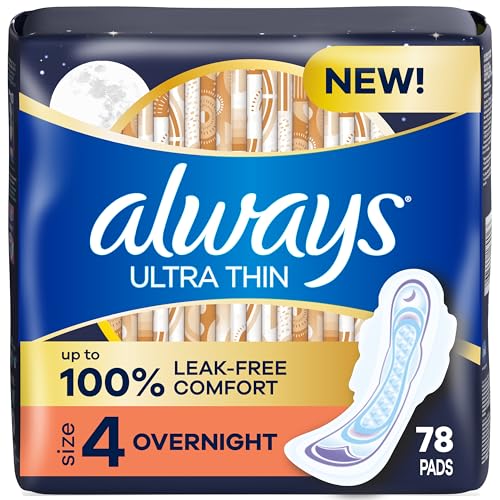 Image of Always Ultra Thin Overnight Pads with Wings, Size 4, Overnight, 78 Count (3 Packs of 26)