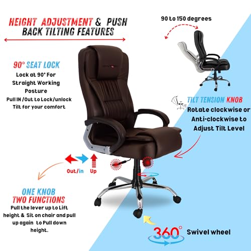 Image of NEWTURN� Dragon High Back Premium Leatherette Soft Double Cushioned Work from Home /Office /Desk /Computer revolving Chair with Heavy Duty Metal Wheel Base & 3 Yrs Parts replc. wty