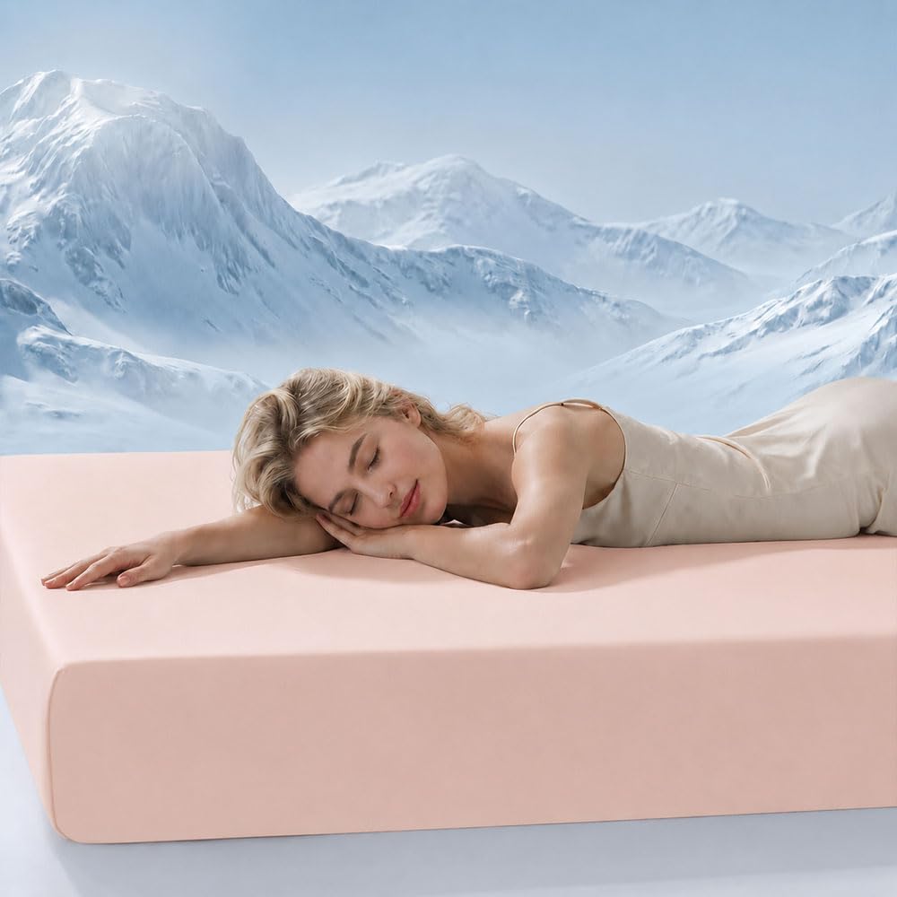 Highdi Été Drap Housse Q-Max 0,34 Effet Fraîcheur (Rose,200x220cm)