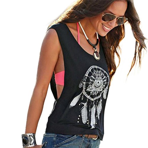 TOPUNDER 2018 Sexy Women Vest Printed Tank Sleeveless Tops Crop Shirt Tee Black