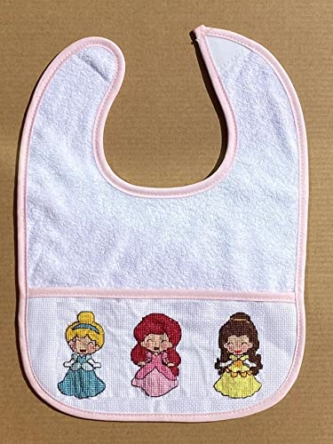 Image of 7pcs Blue Edged Series Cotton Cross Stitch Baby Bib,16 count aida fabric pocket,100% cotton, Blank Bib to Cross Stitch