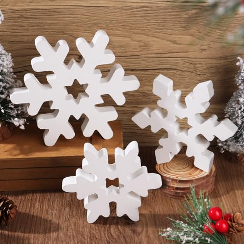 BETESSIN Schneeflocken Deko Weiß - 3er Set Schneeflocken Tischdeko...