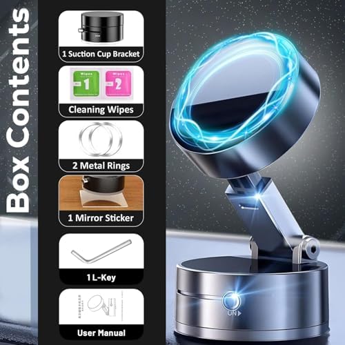 Image of Humble Vacuum Magnetic Car Phone Holder | 360 Suction Cup Mount for Dashboard & Windshield | MagSafe-Compatible Magnetic Mount for All Smartphones - Black MH03