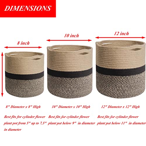 Ydquani 2 Pack Woven Rope Plant Baskets For Plant Pot Indoor Planters, 10 & 12 Inch Jute Storage Baskets Organizer, Tree Planter Cover, Modern Decorative Planter Basket, Laundry Basket #TOP5