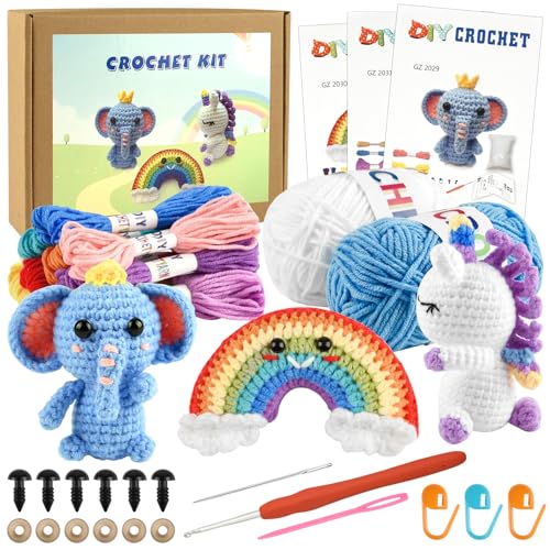 Astaron Kit de crochet pour débutants, 3 pcs d'animaux au crochet...