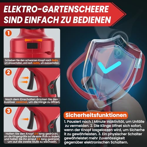 Akku Astschere, 50MM Elektrische Gartenschere Kabellos für Makita mit LCD Anzeige 2x 2000mAh Batteries, Leistungsstark Leise, Professionelle Bürstenlose Gartenschere für Zweige, Sträucher, Stämme
