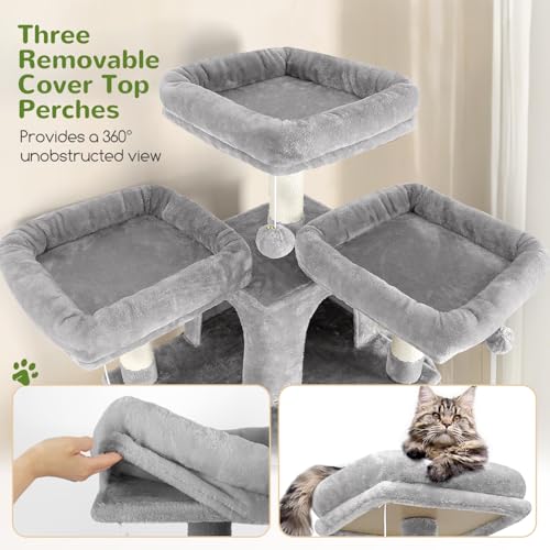 Globlazer Cat Trees and Towers for Multiple Adult Cats, 82-inch XXL Tall Cat Tree Tower for Indoor Cats with Scratching Post, 3 Perches, 2 Condos, 2 Hanging Baskets, F82, Light Grey - Image 4