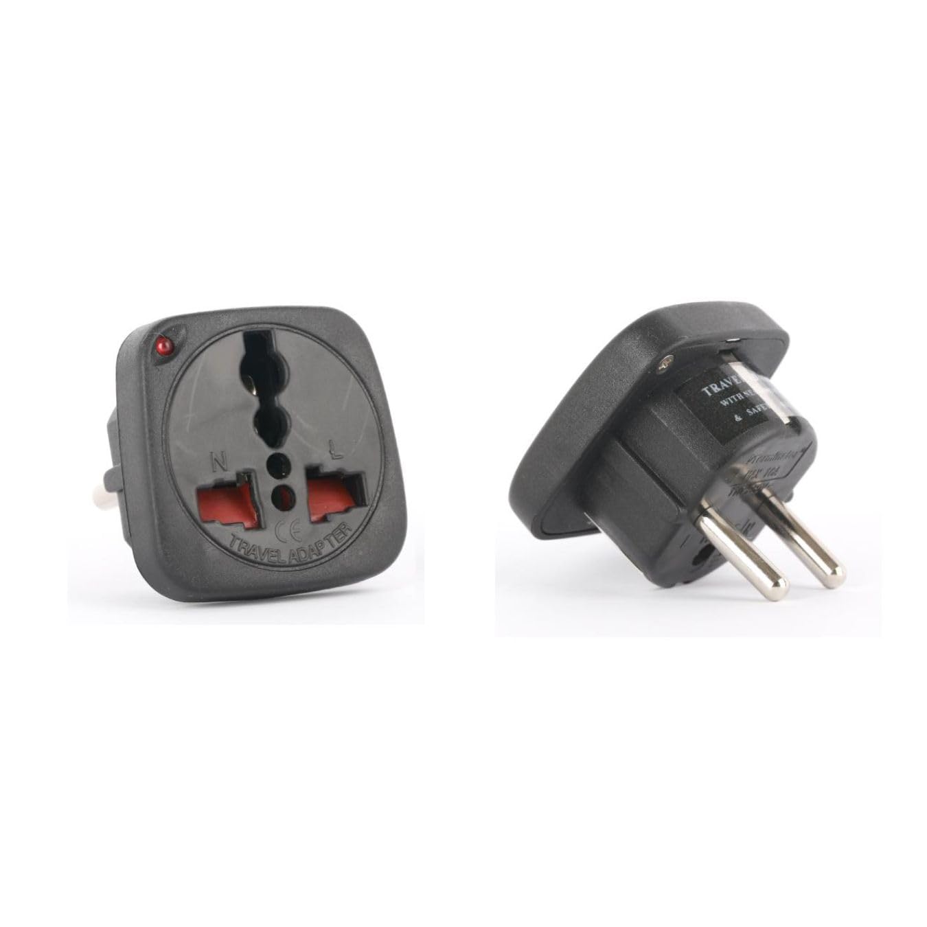 Hasanat Essentials Multi Travel Adaptor Suchko To Universal Power Adapter UK/US/AU to Universal Various Options International Plugs Shutter Indicator (Schuko Plug to Universal CE Approved HE15 BLACK)