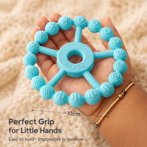 Image of Cubkins Silicone Ring Teether for Babies 3-12 Months | BIS Certified, BPA Free, Food Grade | Teething Ring for Soothing Gums | Zero Plastic | Easy Grip Baby Teething Toy (Java Banana)