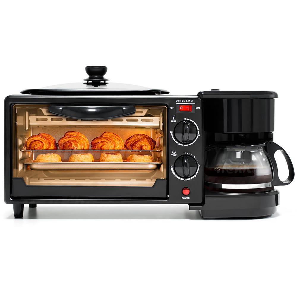 Stacja Śniadaniowa 3 W 1, Wielofunkcyjna Maszyna Śniadaniowa 9 L Z Czajnikiem 600 Ml, Minutnik 30-minutowy, Regulacja Temperatury Od 100 ℃ Do 230 ℃, Opiekacz Do Kanapek Jajecznych, Mini Toster