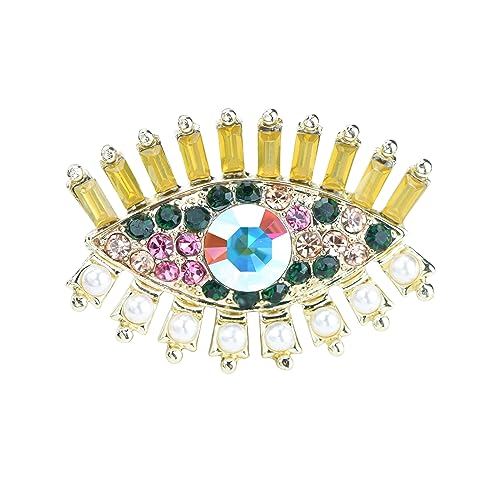 Image of Retro Evil Eye Brooch Fashion Unique Crystal Pearl Abstract Eyes Brooches Pin Badge for Women Bridal Jewelry Gift