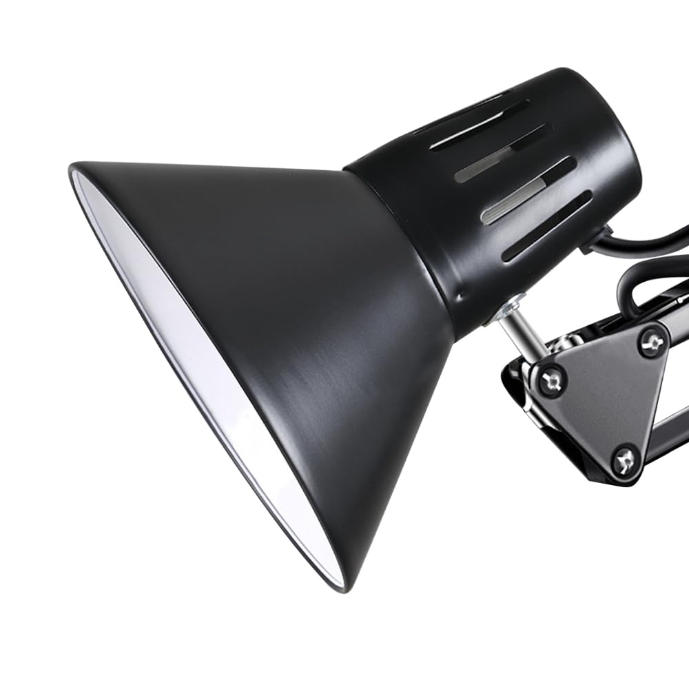 Milpoel Lampe de Table Métallique, Tête Orientable, Design Moderne, avec Douille E27, Interrupteur sur Cordon 1,7m, pour Bureau, Lecture, Chevet (Noir)