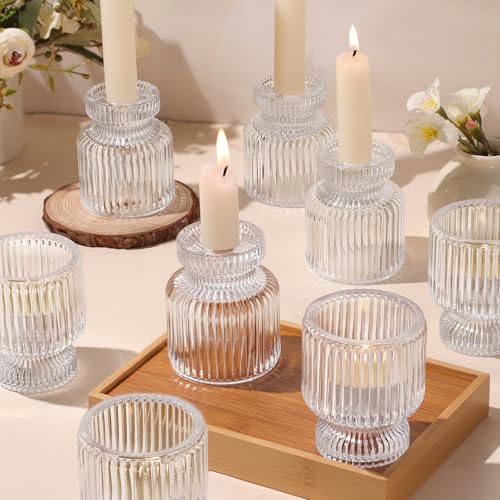 DARJEN 12 Pcs Glass Candlestick Holders- Clear Taper Candle Holders